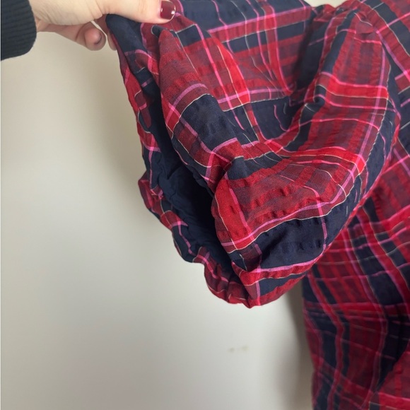 Loft Balloon Short Sleeve Top Plaid Multicolor V Neck M - Picture 3 of 4